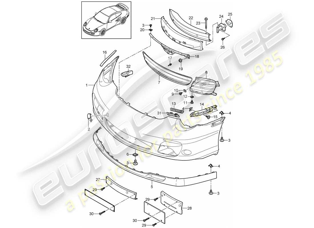 porsche 911 t/gt2rs (2012) bumper part diagram