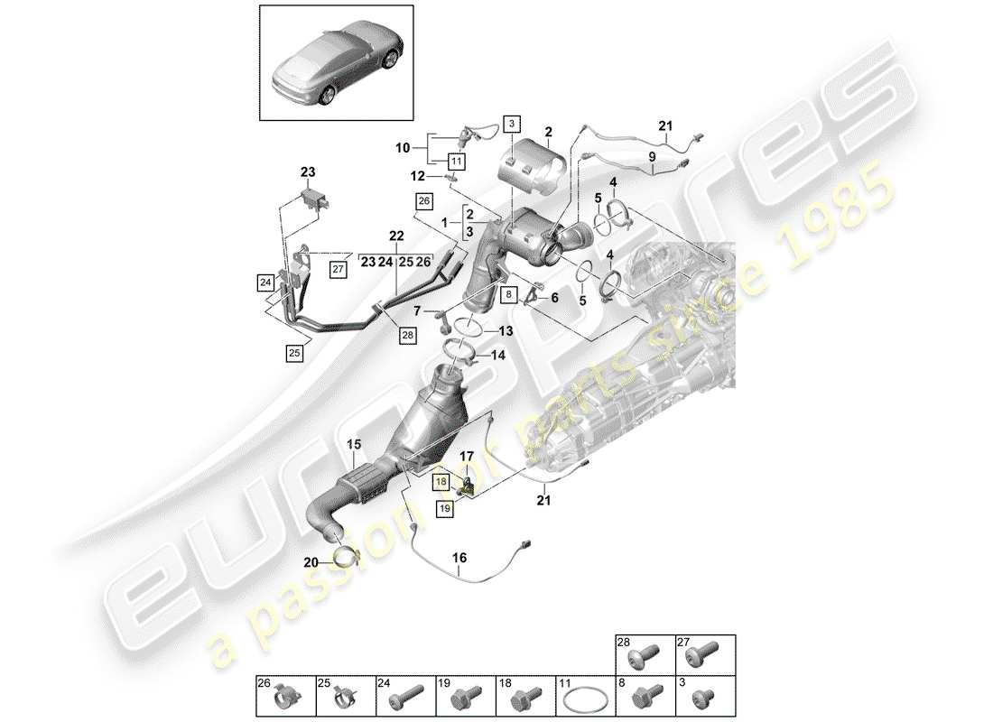 porsche panamera 971 (2020) exhaust system part diagram