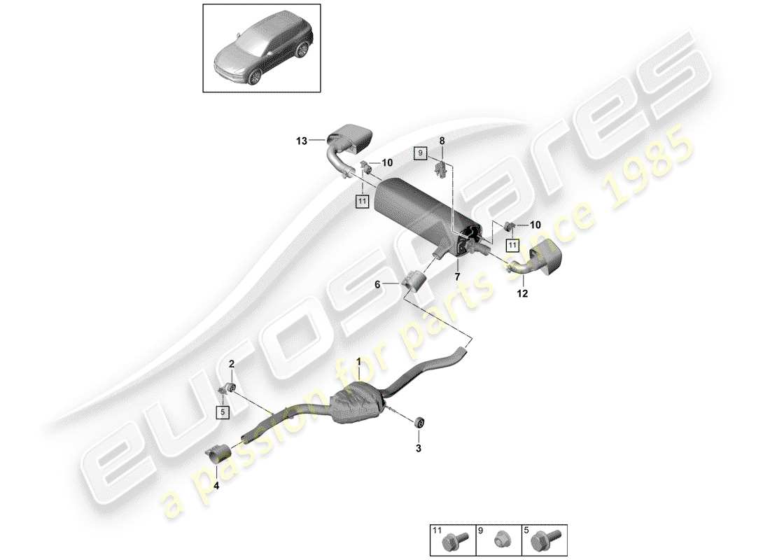 porsche cayenne e3 (2019) exhaust system part diagram