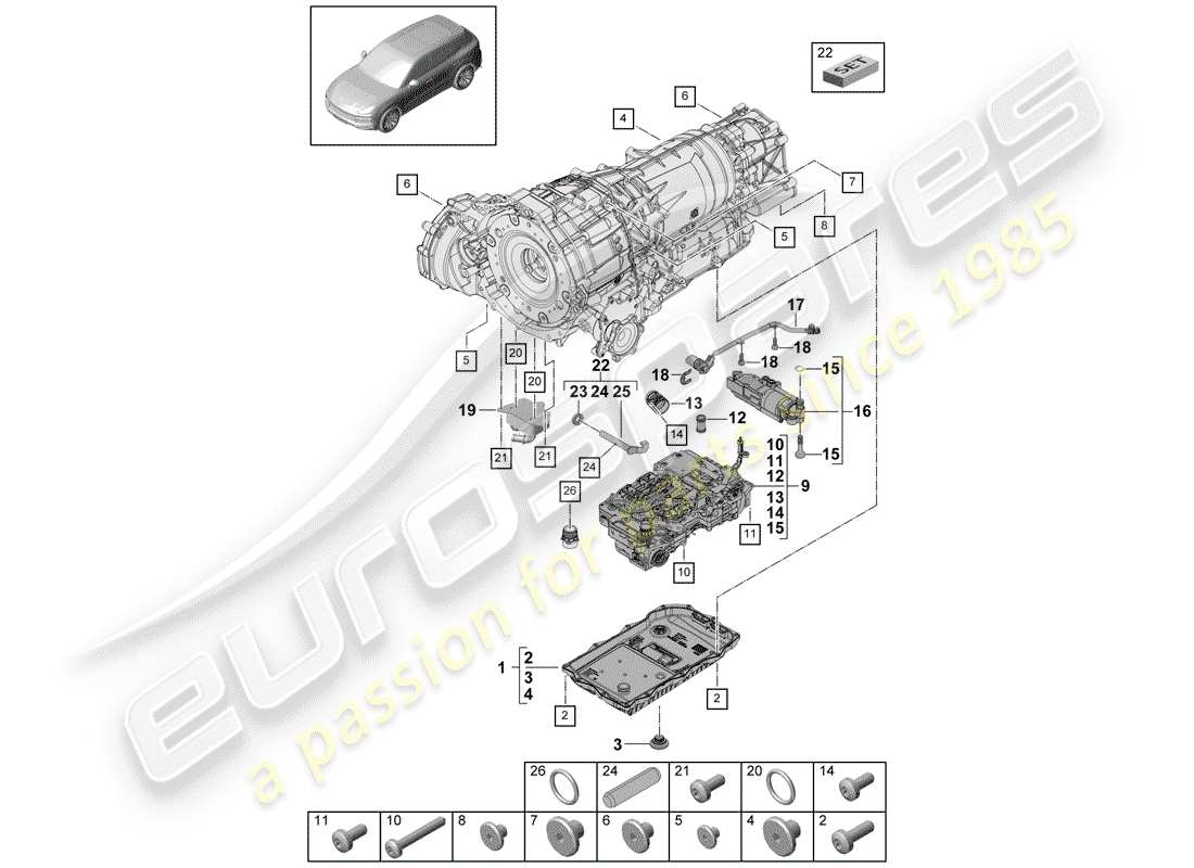 porsche cayenne e3 (2019) 8-speed automatic gearbox part diagram