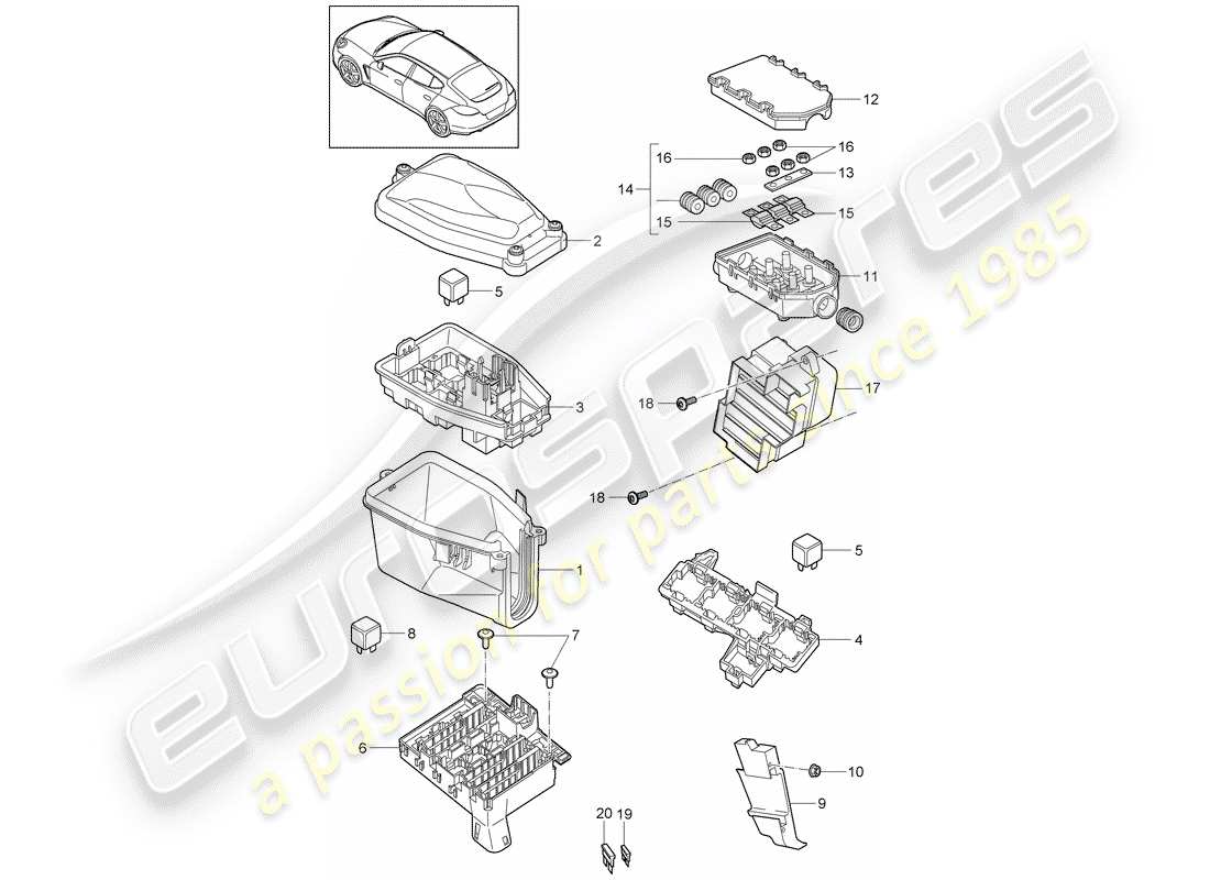 porsche panamera 970 (2013) fuse box/relay plate part diagram