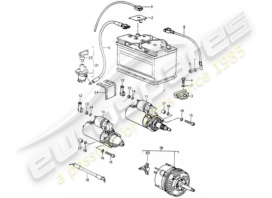 porsche 964 (1991) battery - starter - alternator part diagram