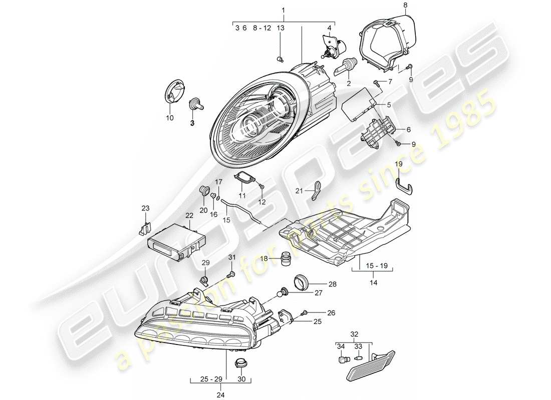 porsche 997 gt3 (2011) headlamp part diagram