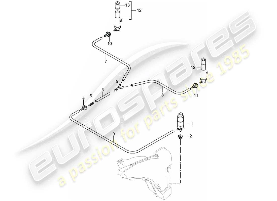 porsche boxster 987 (2006) headlight washer system part diagram