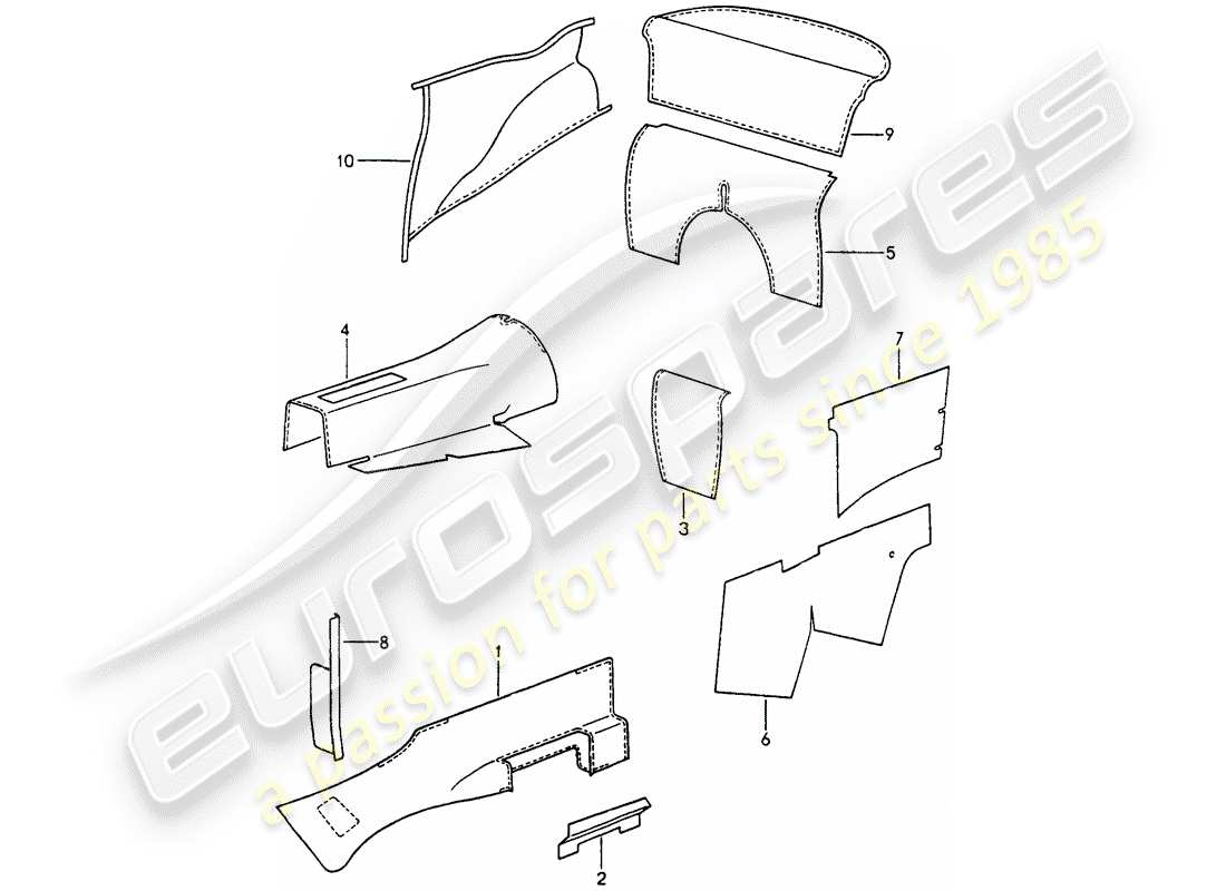 porsche 964 (1991) interior equipment - adhesive carpet part diagram