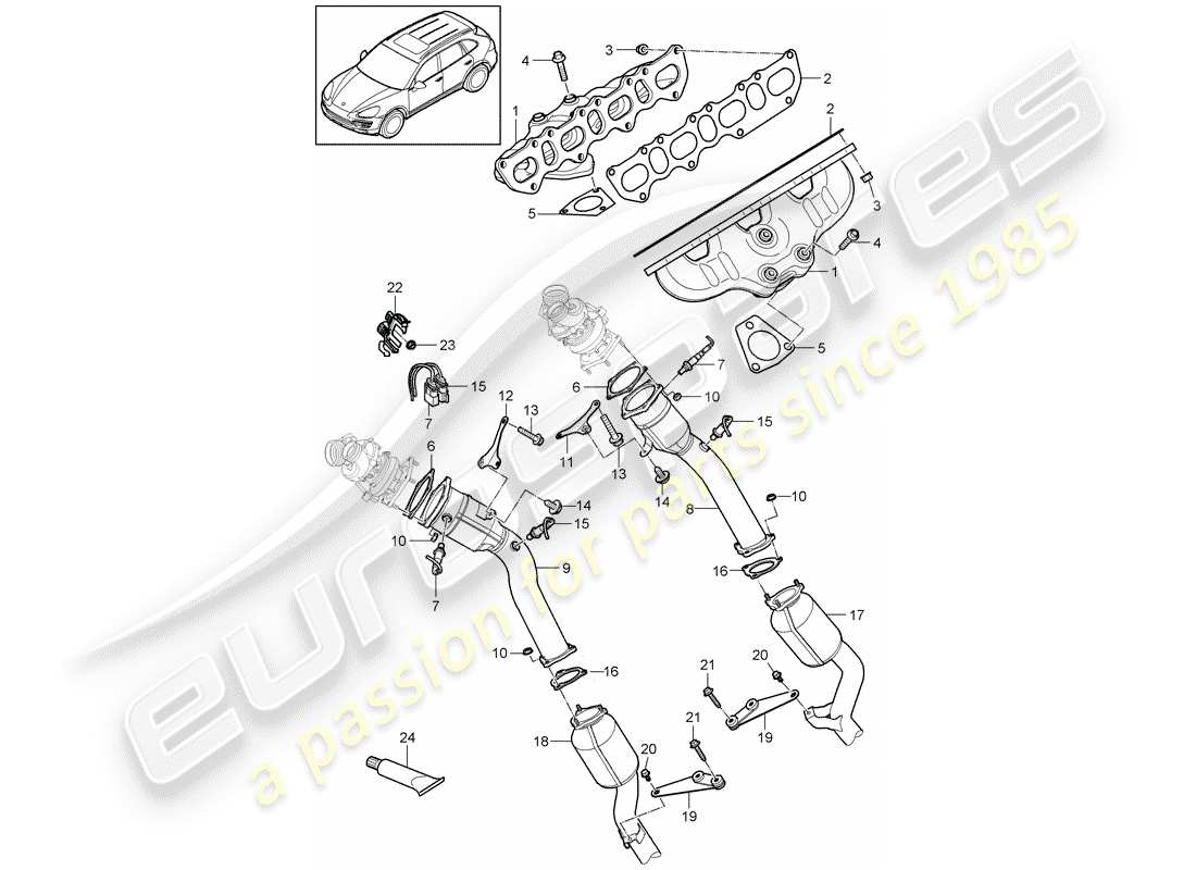 porsche cayenne e2 (2014) exhaust system part diagram