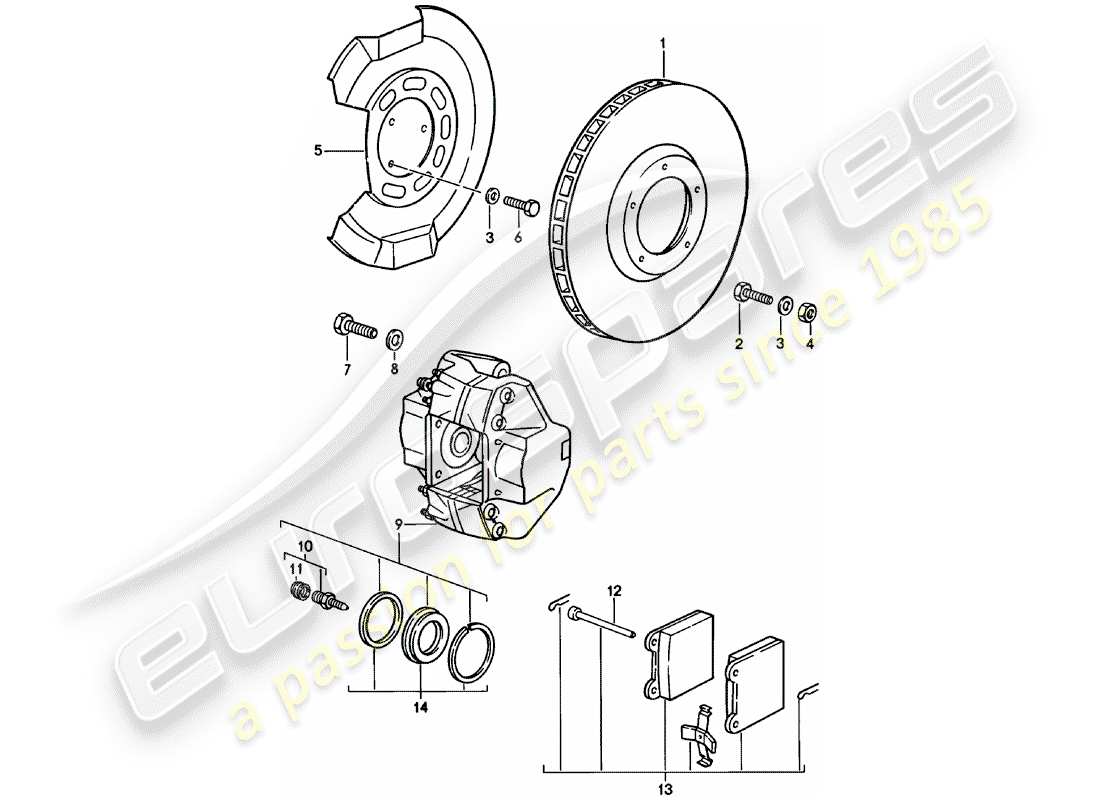 porsche 911 (1980) disc brakes - front axle part diagram