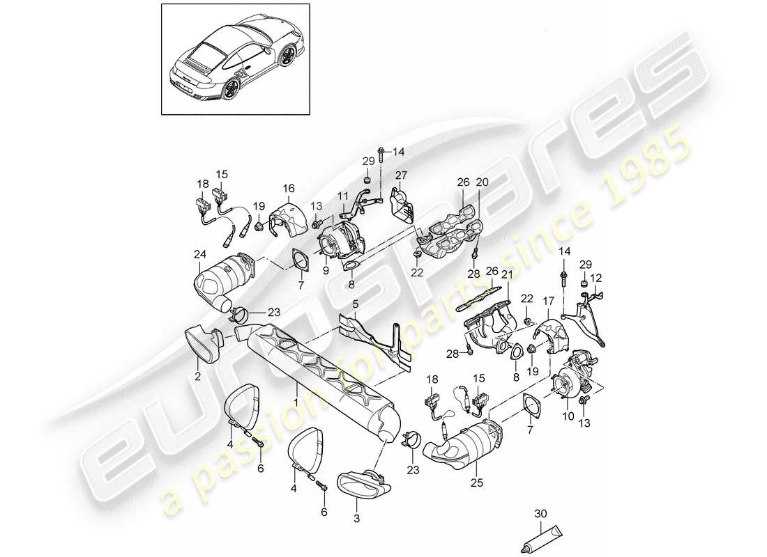 porsche 911 t/gt2rs (2013) exhaust system part diagram