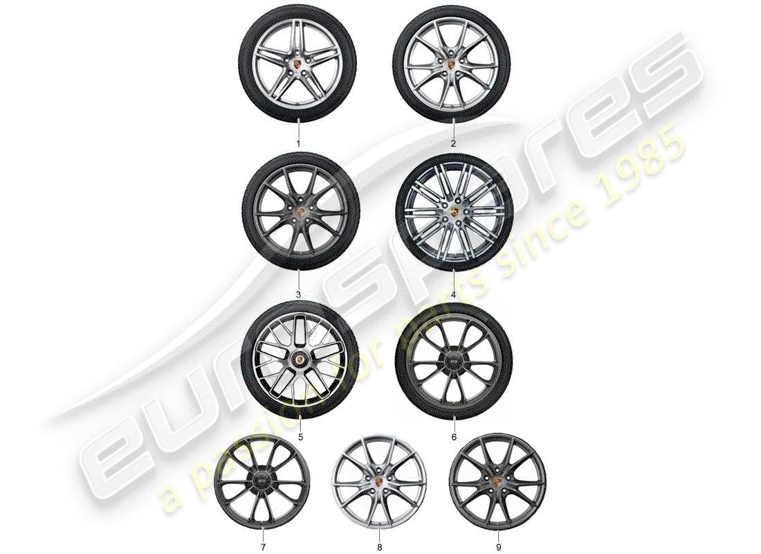 porsche tequipment 98x/99x (2014) 1 set aluminium rims with part diagram