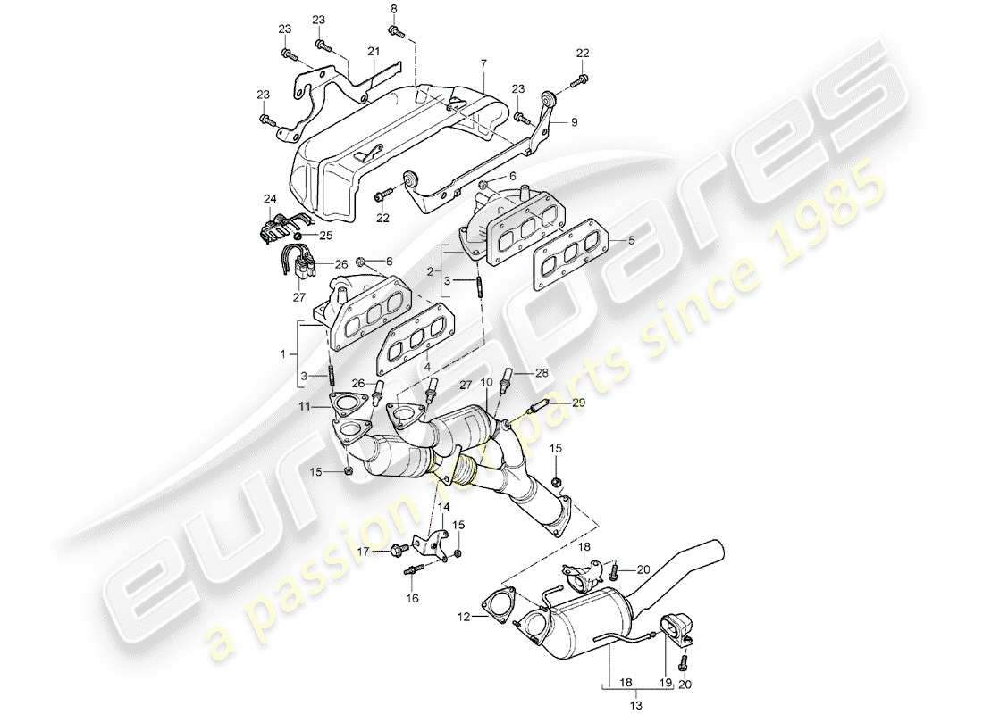 porsche cayenne (2006) exhaust system part diagram