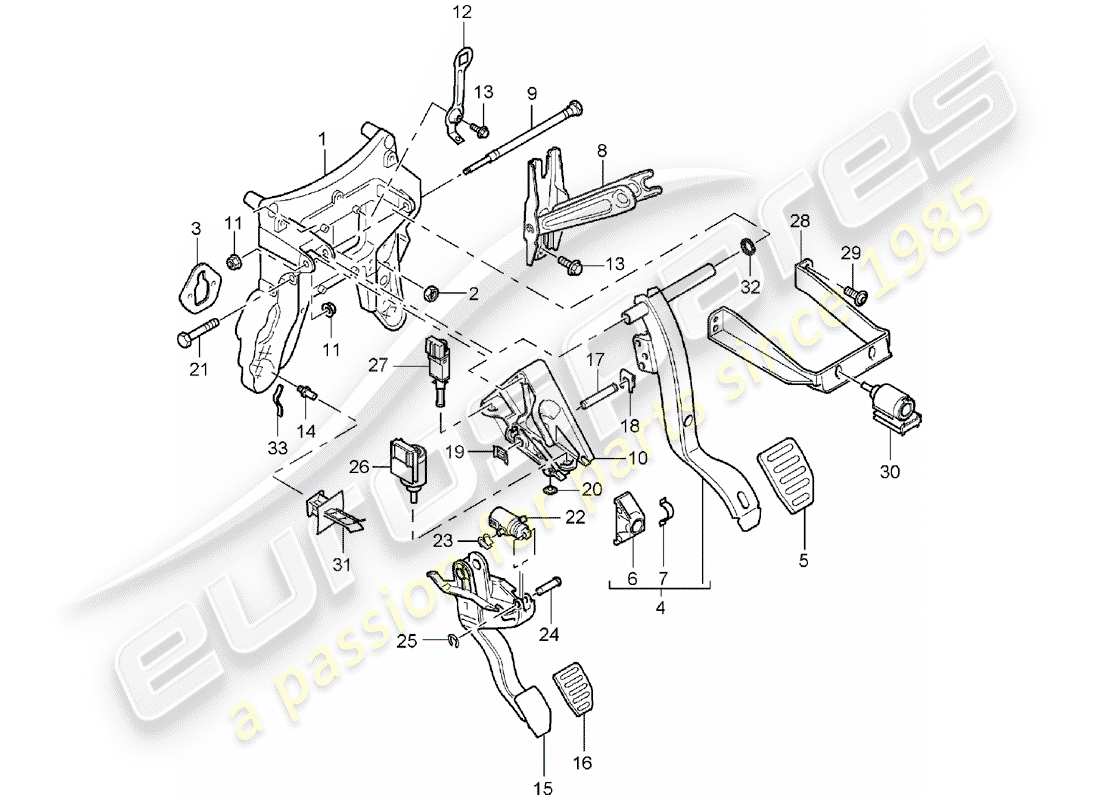 porsche cayenne (2003) brake and acc. pedal assembly part diagram