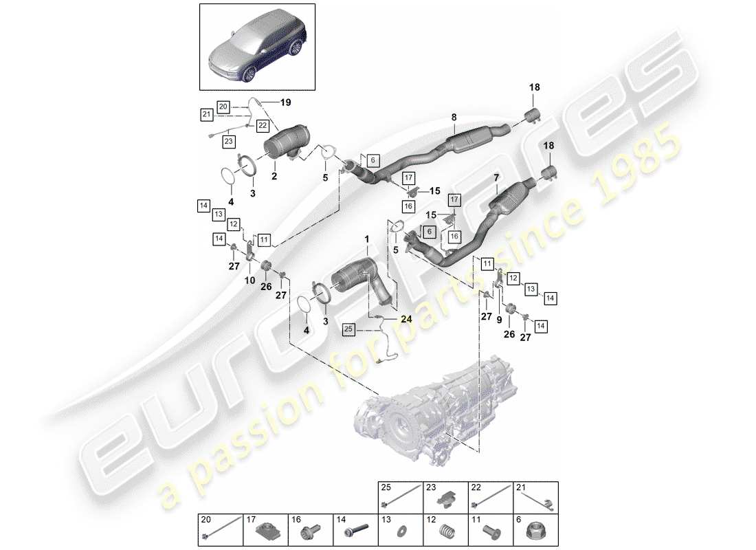 porsche cayenne e3 (2020) exhaust system part diagram