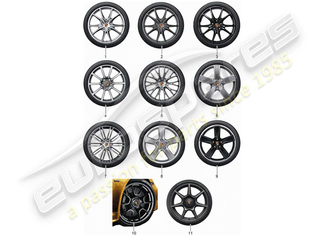 porsche tequipment 98x/99x (2014) 1 set aluminium rims with part diagram