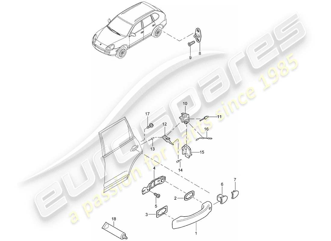 porsche cayenne (2003) door handle, outer part diagram