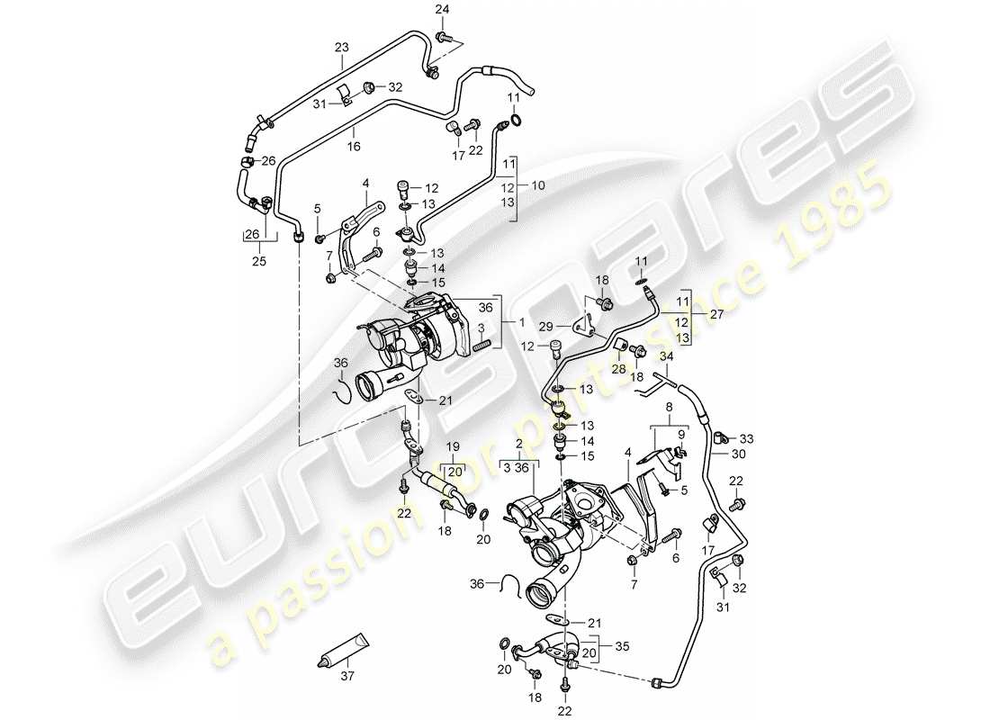 porsche cayenne (2008) exhaust gas turbocharger part diagram