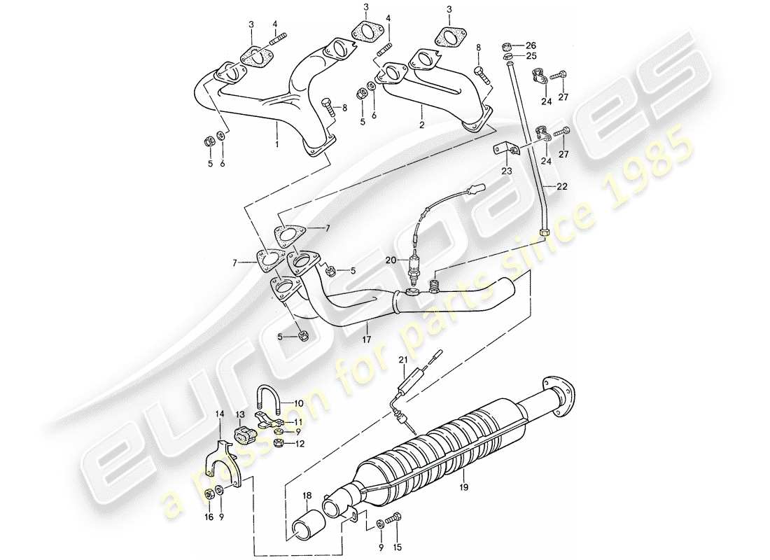 porsche 944 (1990) exhaust system - catalyst part diagram