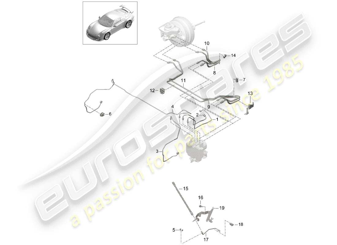 porsche 991r/gt3/rs (2015) brake line part diagram