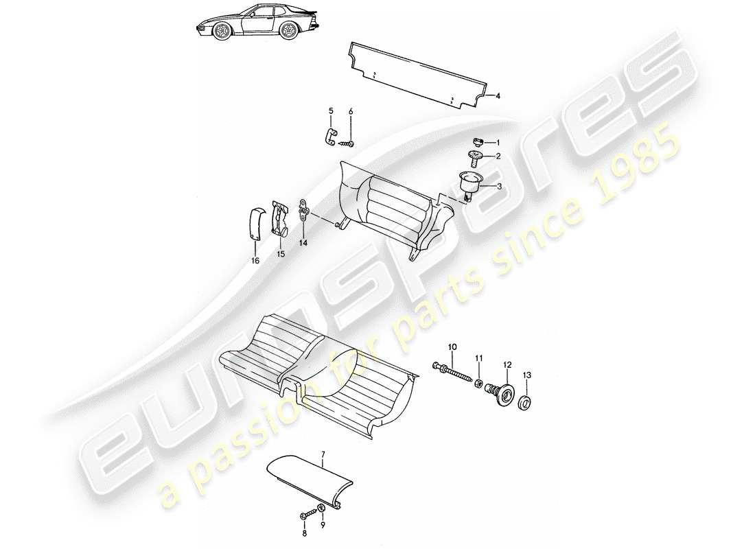 porsche seat 944/968/911/928 (1991) emergency seat - divided - single parts - d - mj 1989>> - mj 1991 part diagram