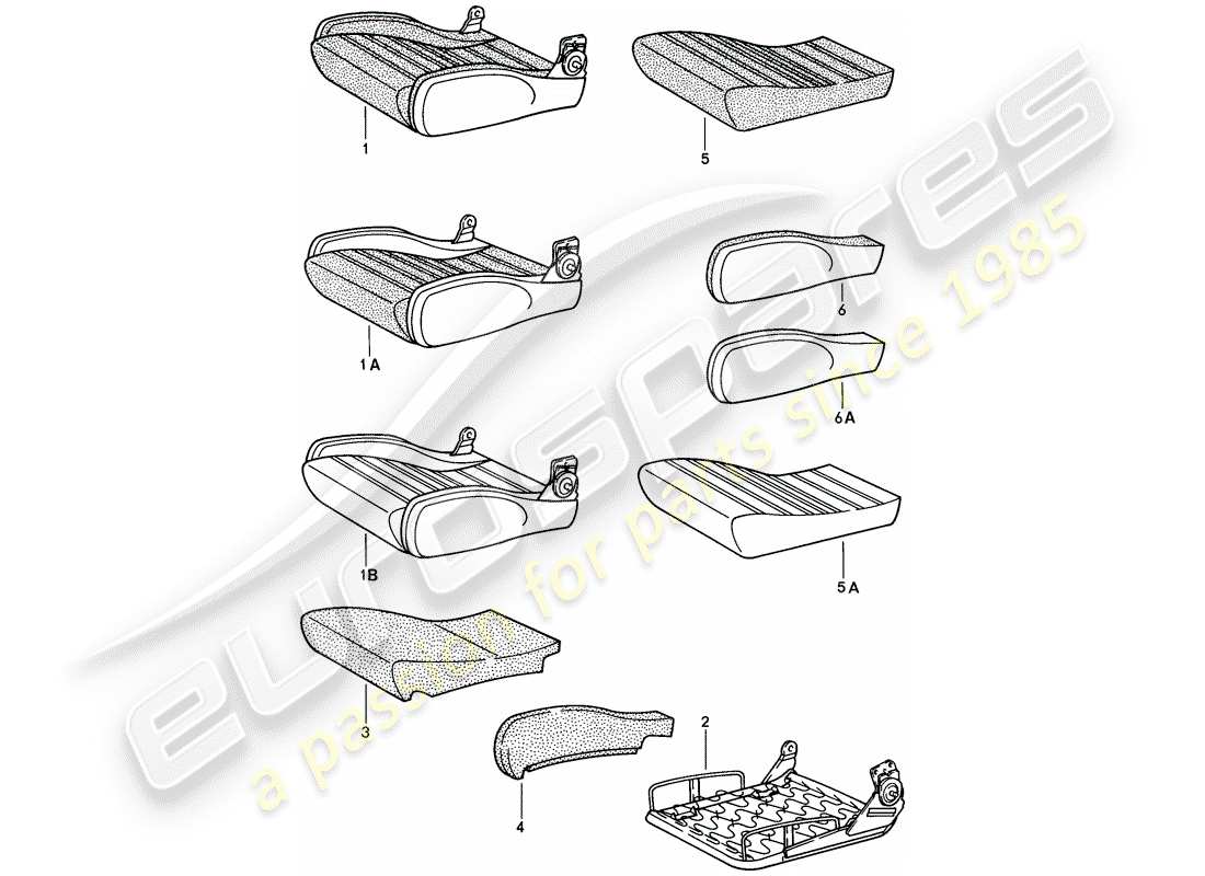 porsche 924s (1987) sports seat - seat cushion - single parts part diagram