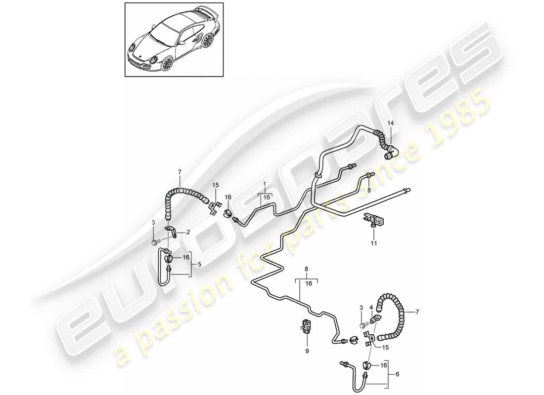 porsche 911 t/gt2rs (2013) brake line part diagram