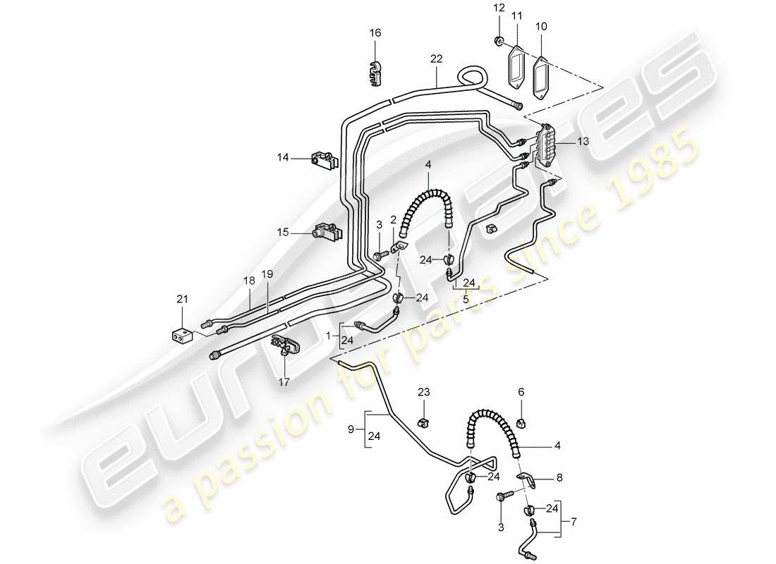 porsche boxster 987 (2007) brake line part diagram