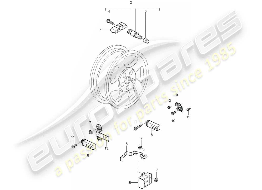 porsche 997 t/gt2 (2007) tire pressure control system part diagram