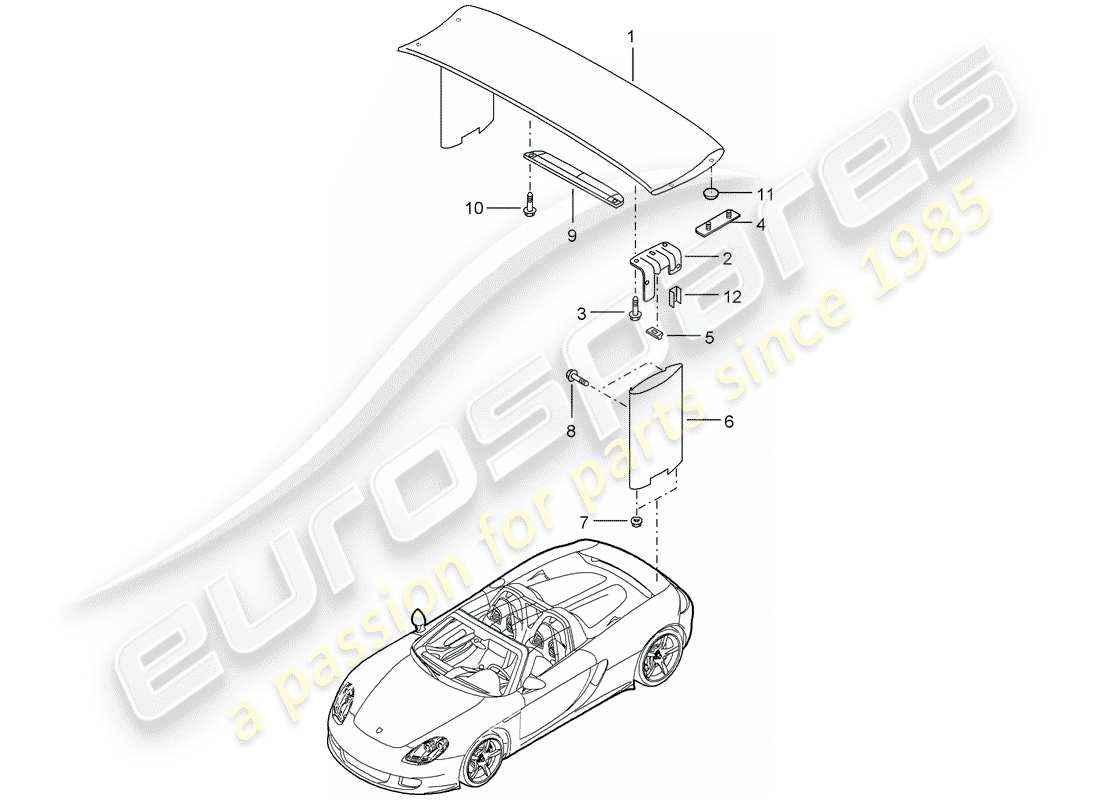 porsche carrera gt (2005) rear spoiler part diagram