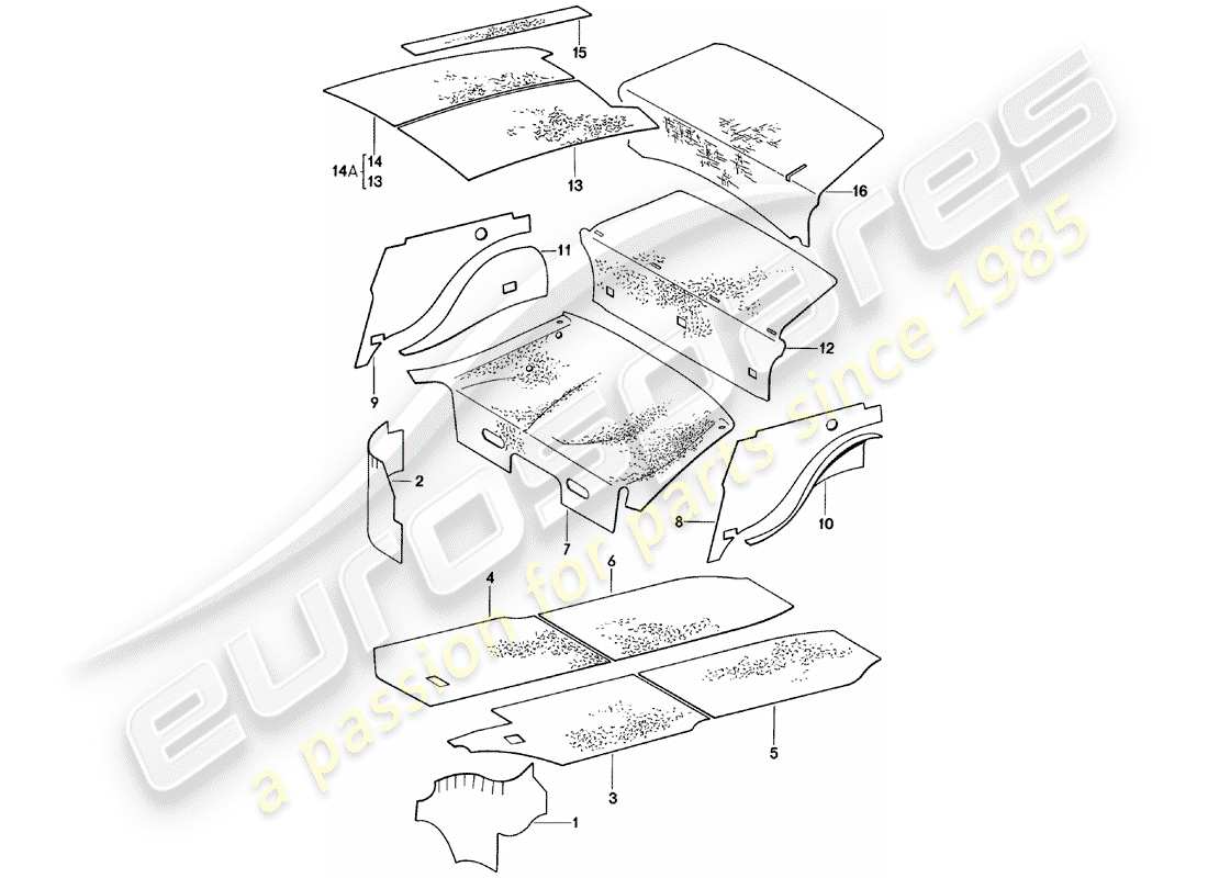 porsche 911 (1981) body shell - sound absorbers part diagram