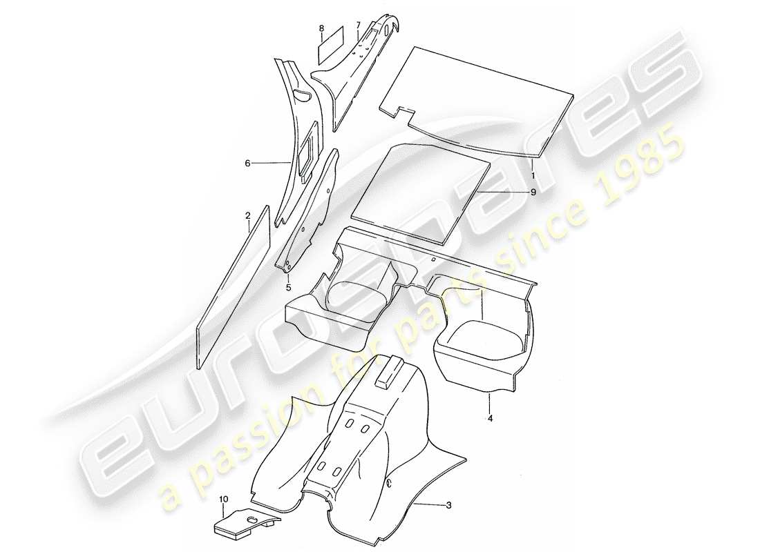 porsche 928 (1991) body shell - sound absorbers part diagram