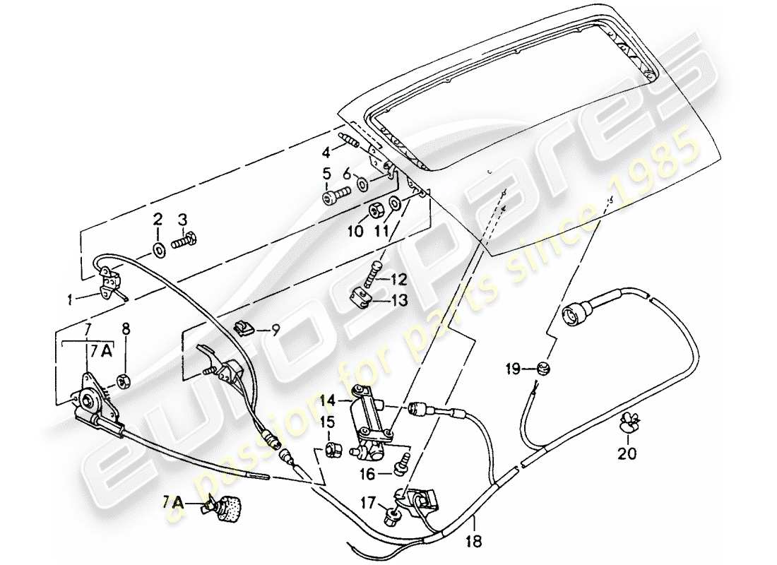 porsche 964 (1989) rear spoiler - driving mechanism part diagram