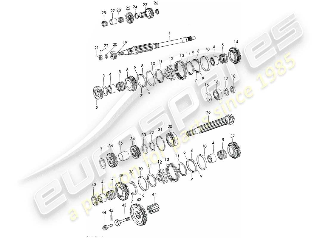 porsche 911/912 (1967) gears and shafts - sportomatic part diagram