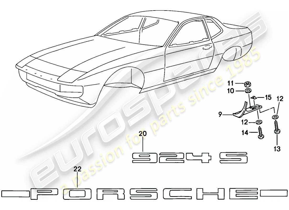 porsche 924s (1986) cover - nameplates part diagram