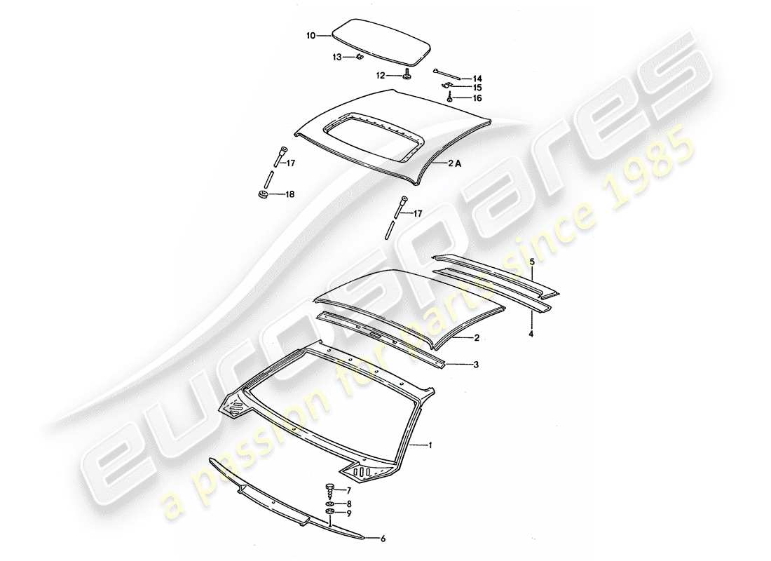 porsche 928 (1995) roof - cowl part diagram