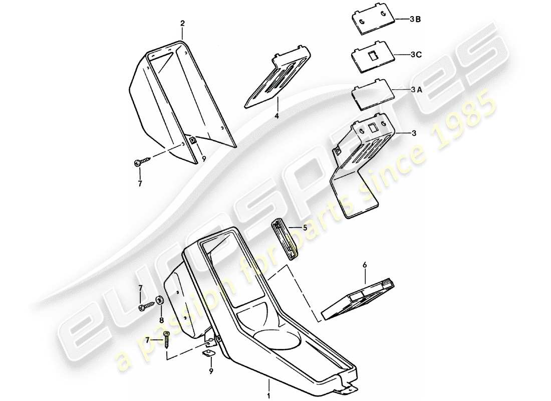 porsche 911 (1981) center console part diagram