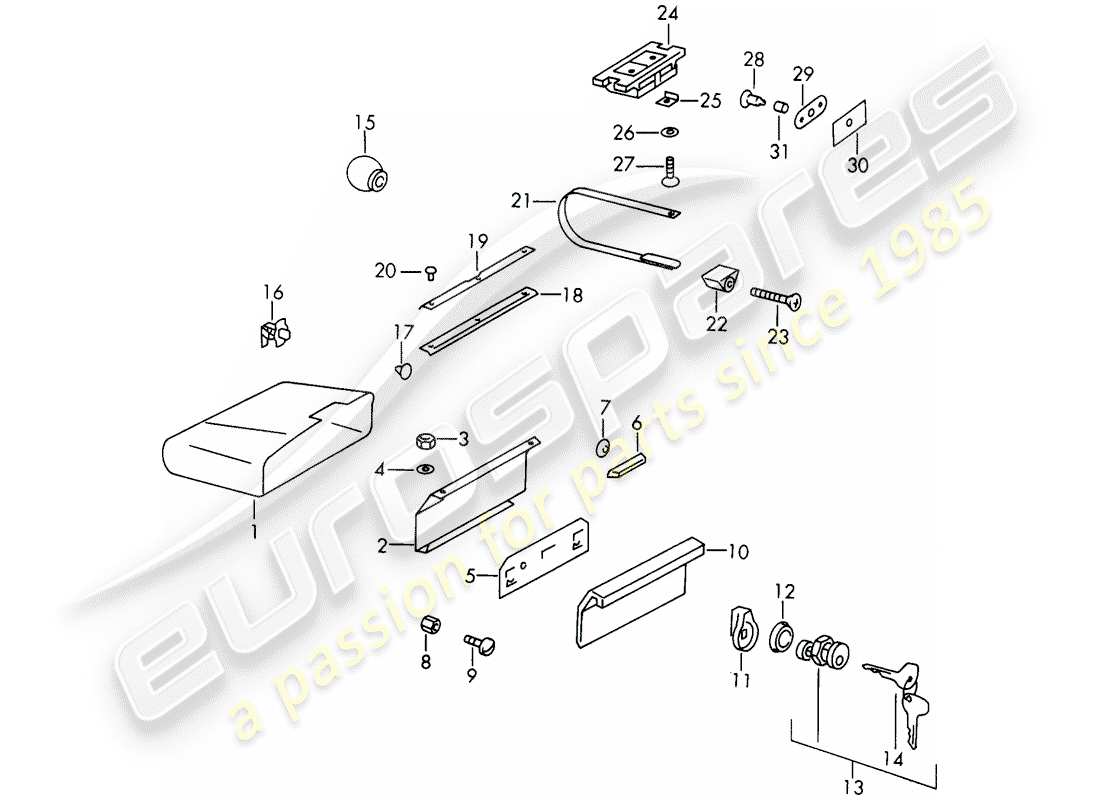 porsche 911/912 (1965) glove box part diagram