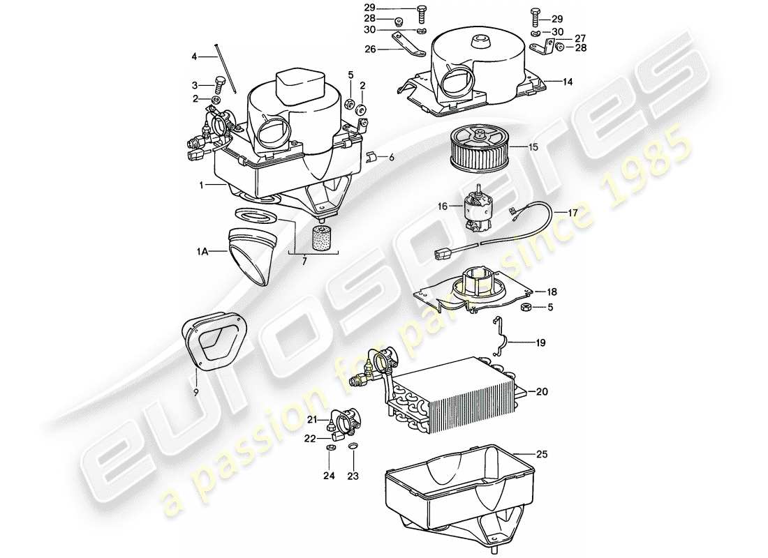 porsche 911 (1987) air conditioner - evaporator housing - single parts part diagram