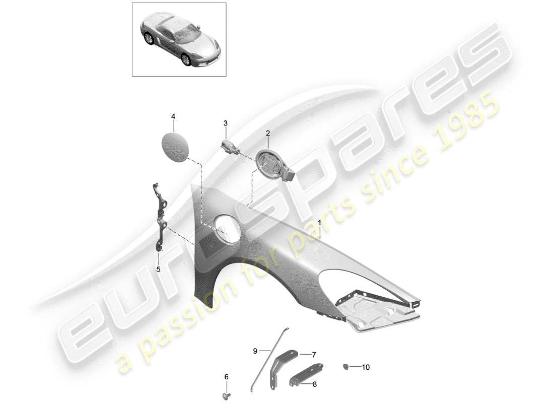 porsche 718 boxster (2018) fender part diagram