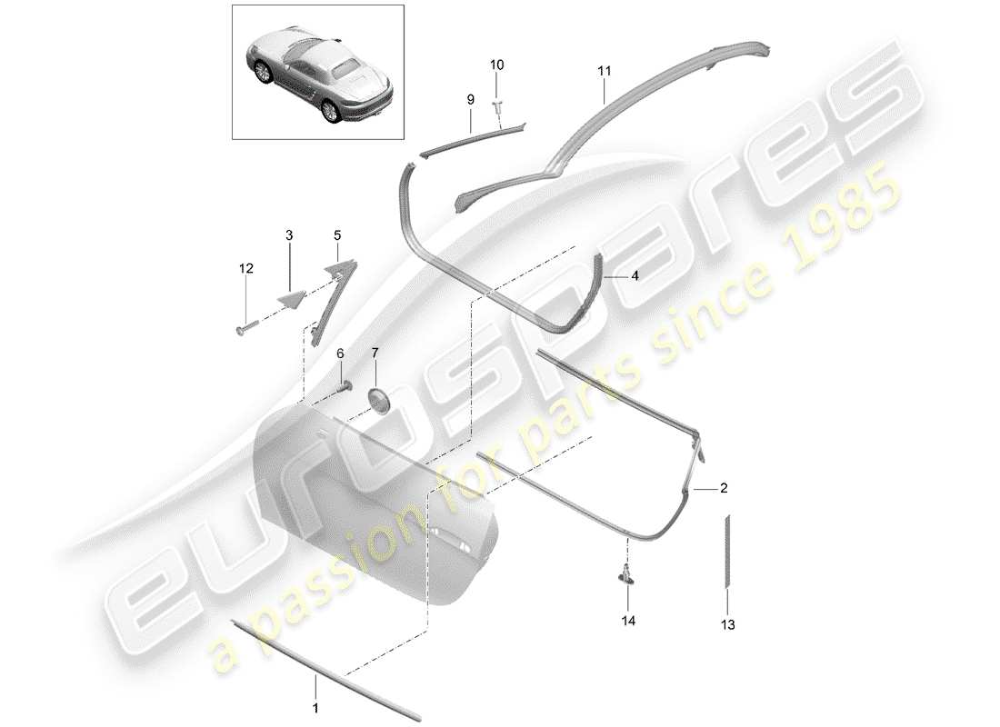 porsche 718 boxster (2018) door seal part diagram