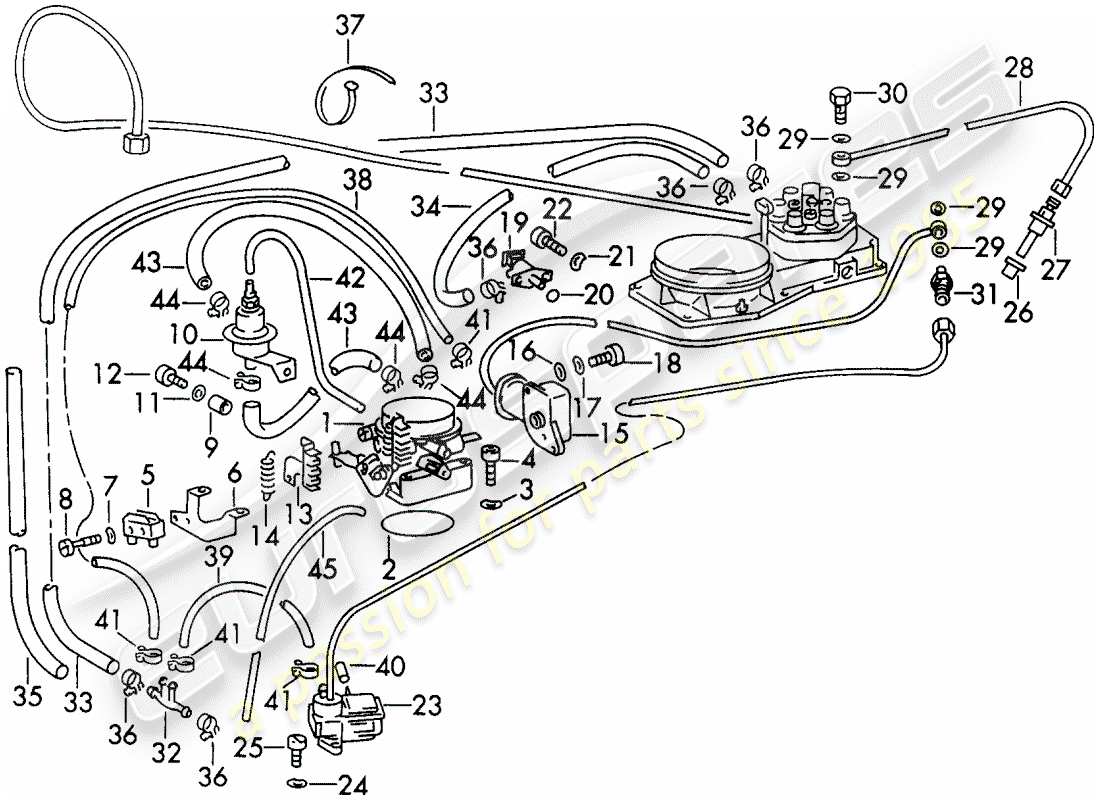 porsche 911 (1973) injection system - with: - fuel line - valves - flap-nozzle - and - warm-up valve - d - mj 1972>> part diagram