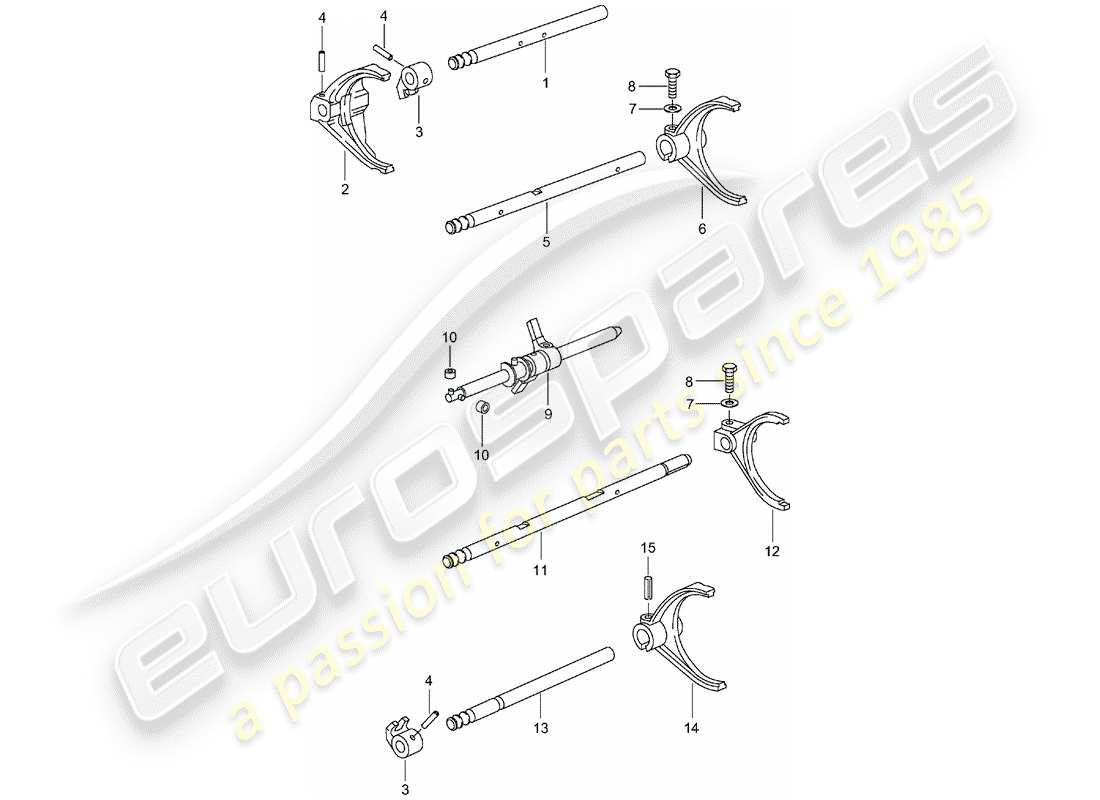 porsche 996 t/gt2 (2001) selector shaft part diagram