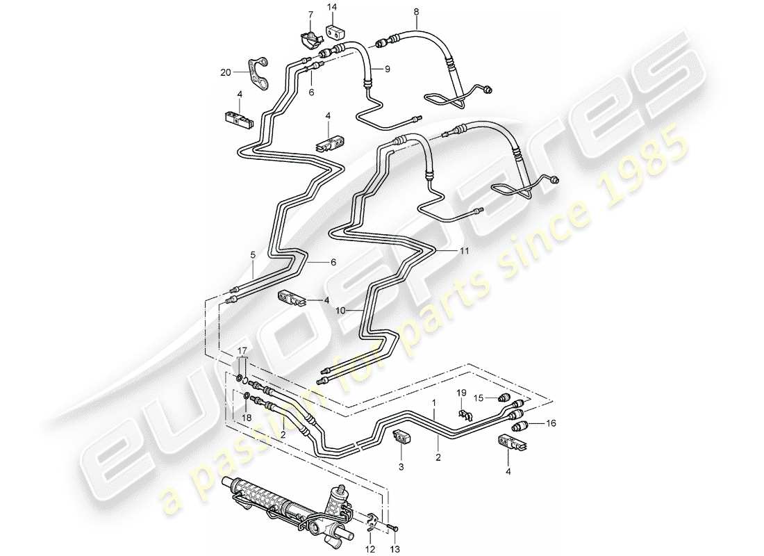 porsche 996 t/gt2 (2001) power steering - lines part diagram