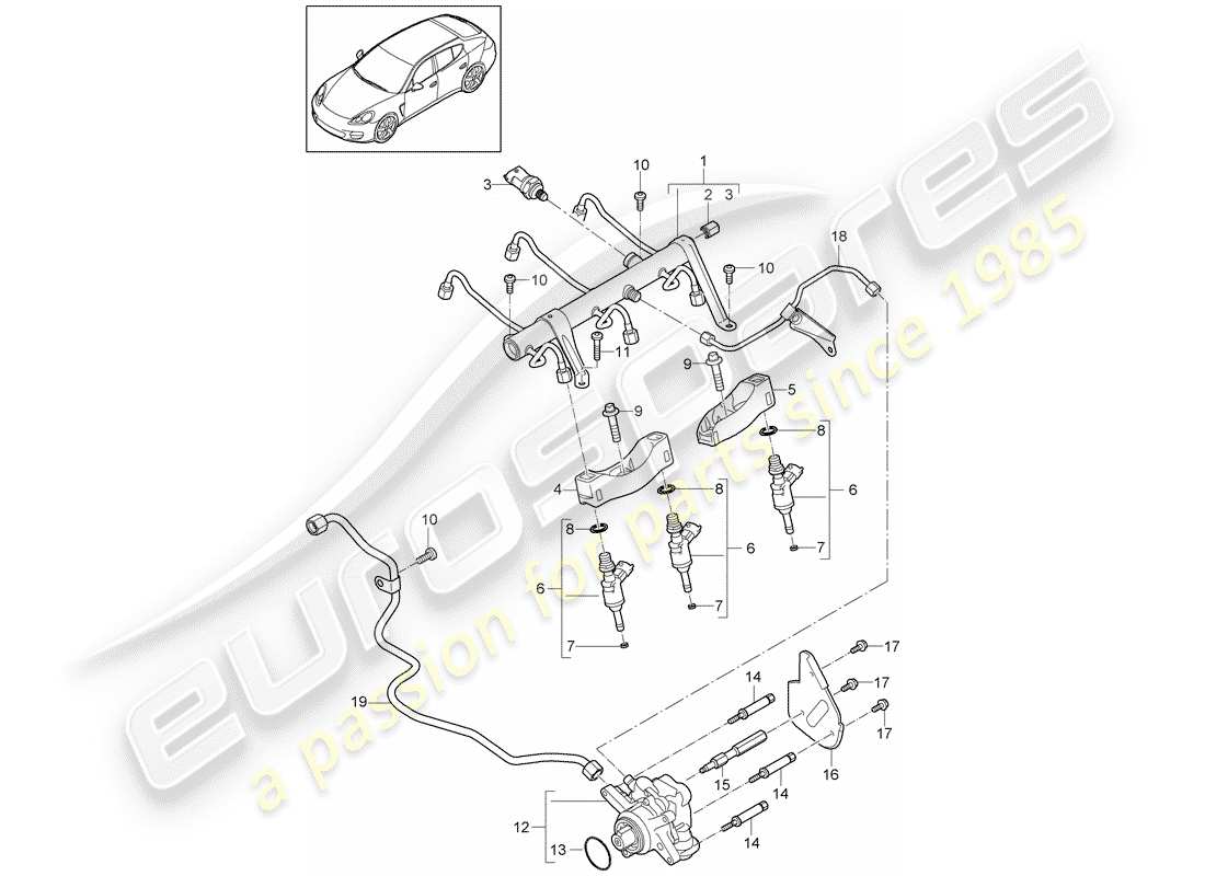 porsche panamera 970 (2015) fuel collection pipe part diagram