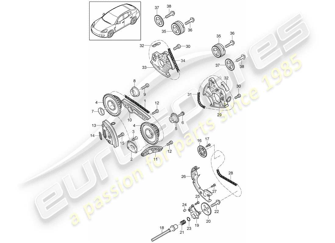 porsche panamera 970 (2015) timing chain part diagram