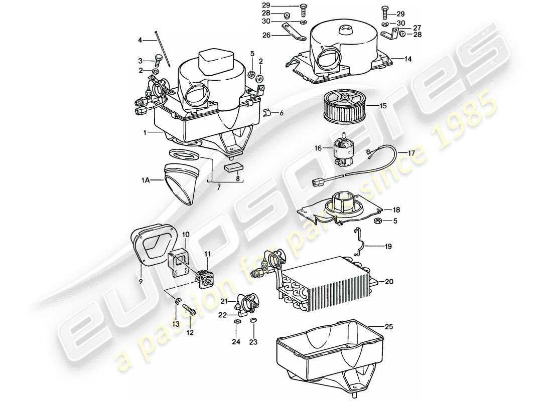 porsche 911 (1986) air conditioner - evaporator housing - single parts part diagram