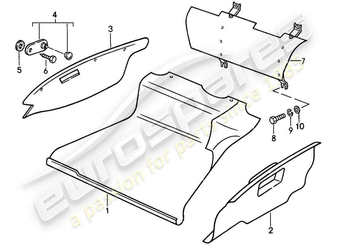 porsche 911 (1987) interior equipment - front luggage compartment part diagram