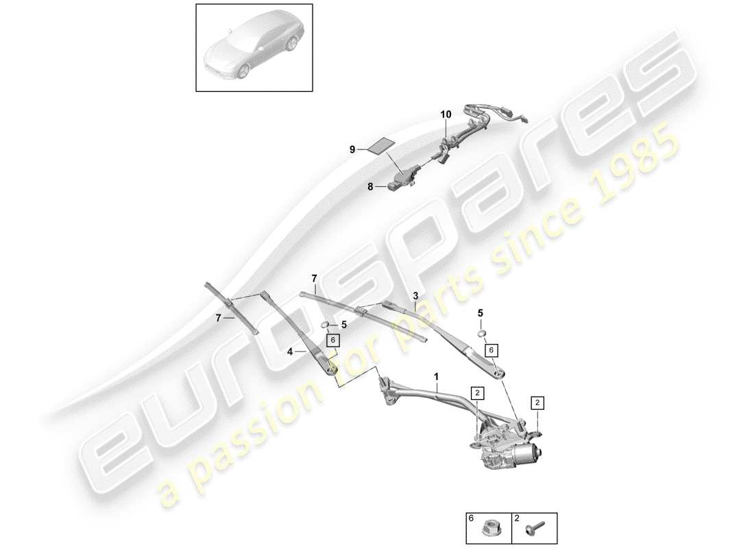 porsche panamera 971 (2019) windshield wiper system compl. part diagram