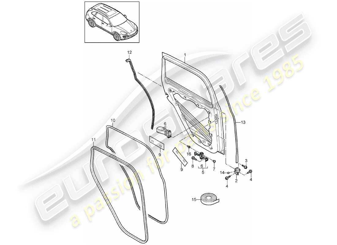 porsche cayenne e2 (2016) door shell part diagram