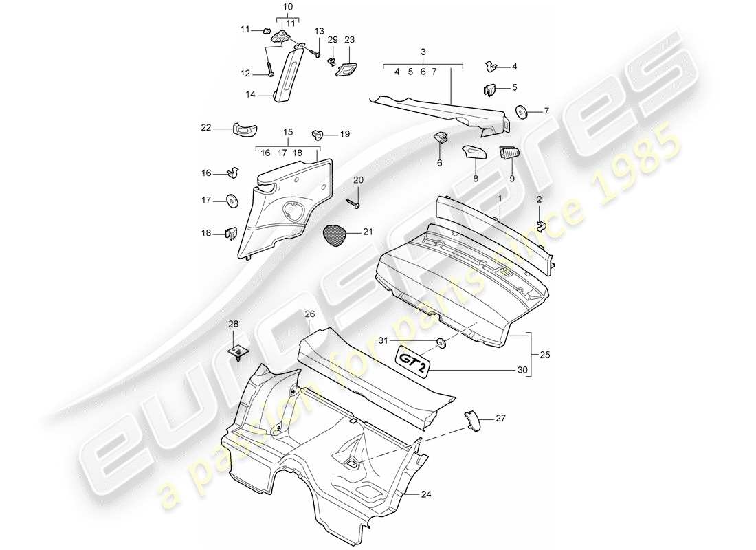 porsche 997 t/gt2 (2009) trims part diagram