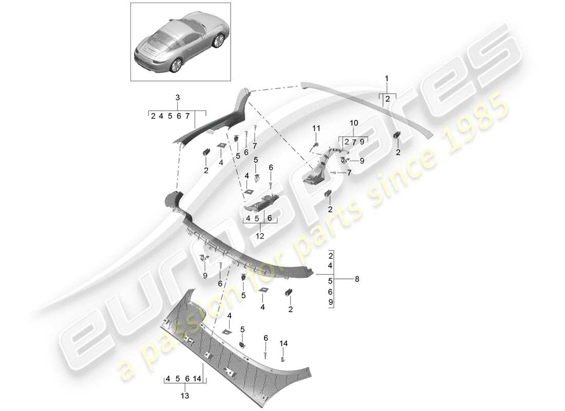 porsche 991 (2012) trims parts diagram