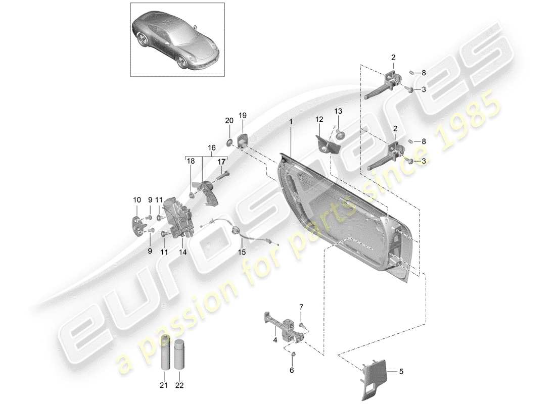 porsche 991 (2016) door shell part diagram